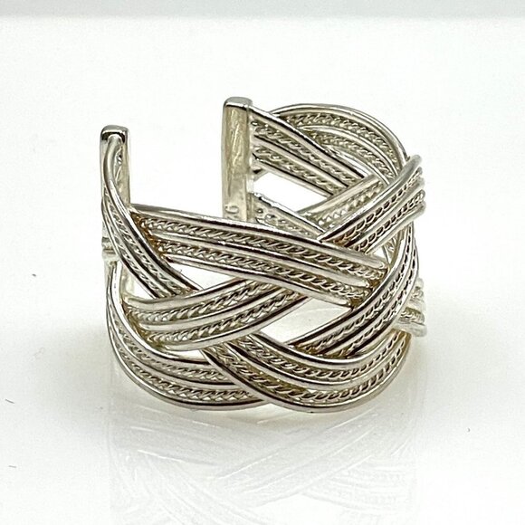 Sterling Silver Braided Open Back Wide Statement Band Ring Size 7 - Picture 1 of 5